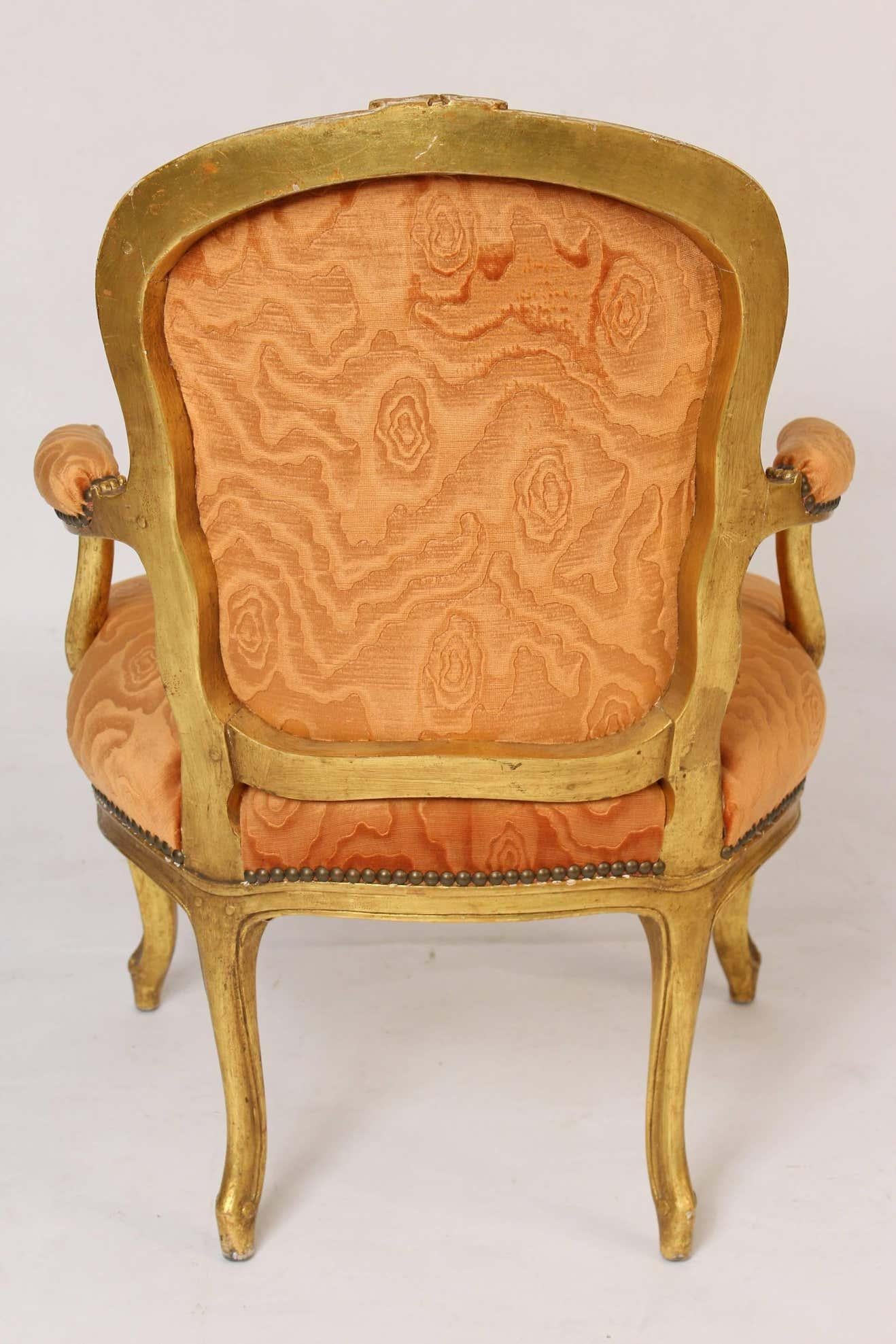 Fine Pair of 19th Century Louis XV Style Giltwood Armchairs 1