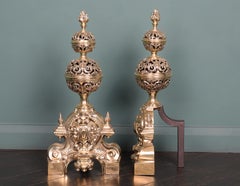 Pair of 19th Century Ornate Brass Fireplace Andirons