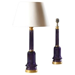 Fine Pair of Amethyst Glass Column Lamps