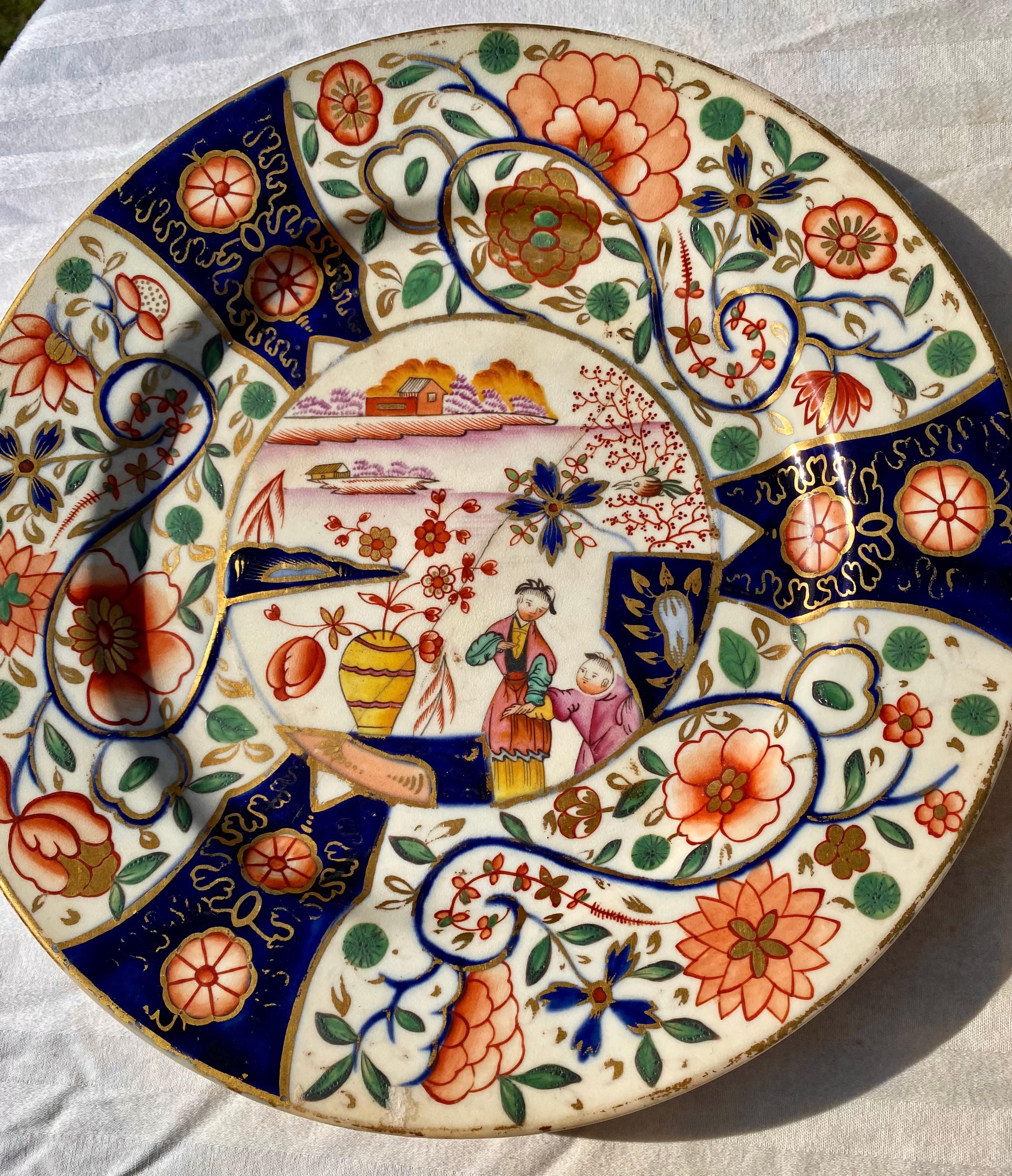 Pareja De Antiguos Platos Redondos Ingleses Chamberlains Worcester Circa 1810 Dorado en venta