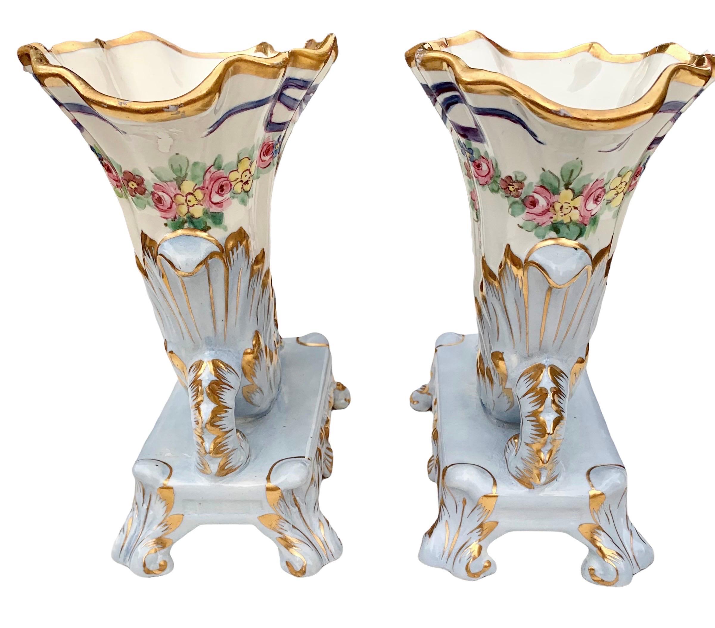 Fine Pair of Antique French Limoges Cornucopia Vases 6