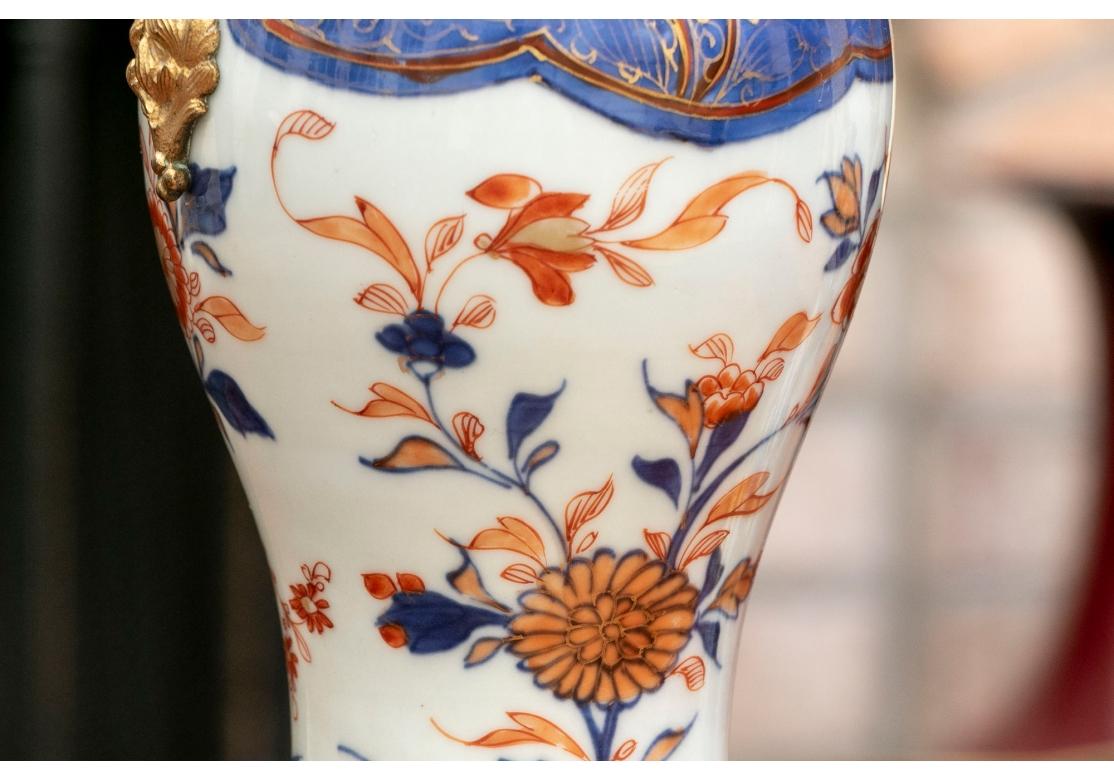 A Fine Pair Of Antique Ormolu Mounted Imari Decorated Porcelain Vases For Sale 3