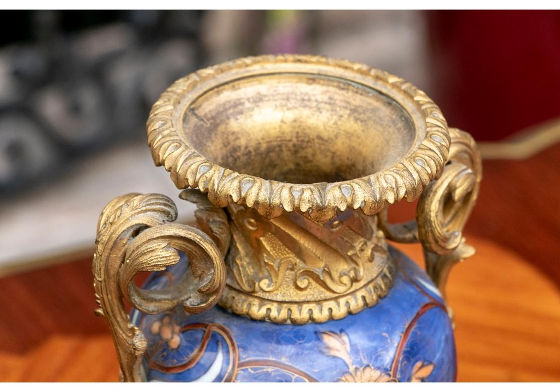 A Fine Pair Of Antique Ormolu Mounted Imari Decorated Porcelain Vases For Sale 2