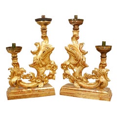 A Fine Pair of Baroque Giltwood Two Arm Altar Sticks