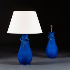 Fine Pair of Blue Glaze Lamps for Liberty & Co