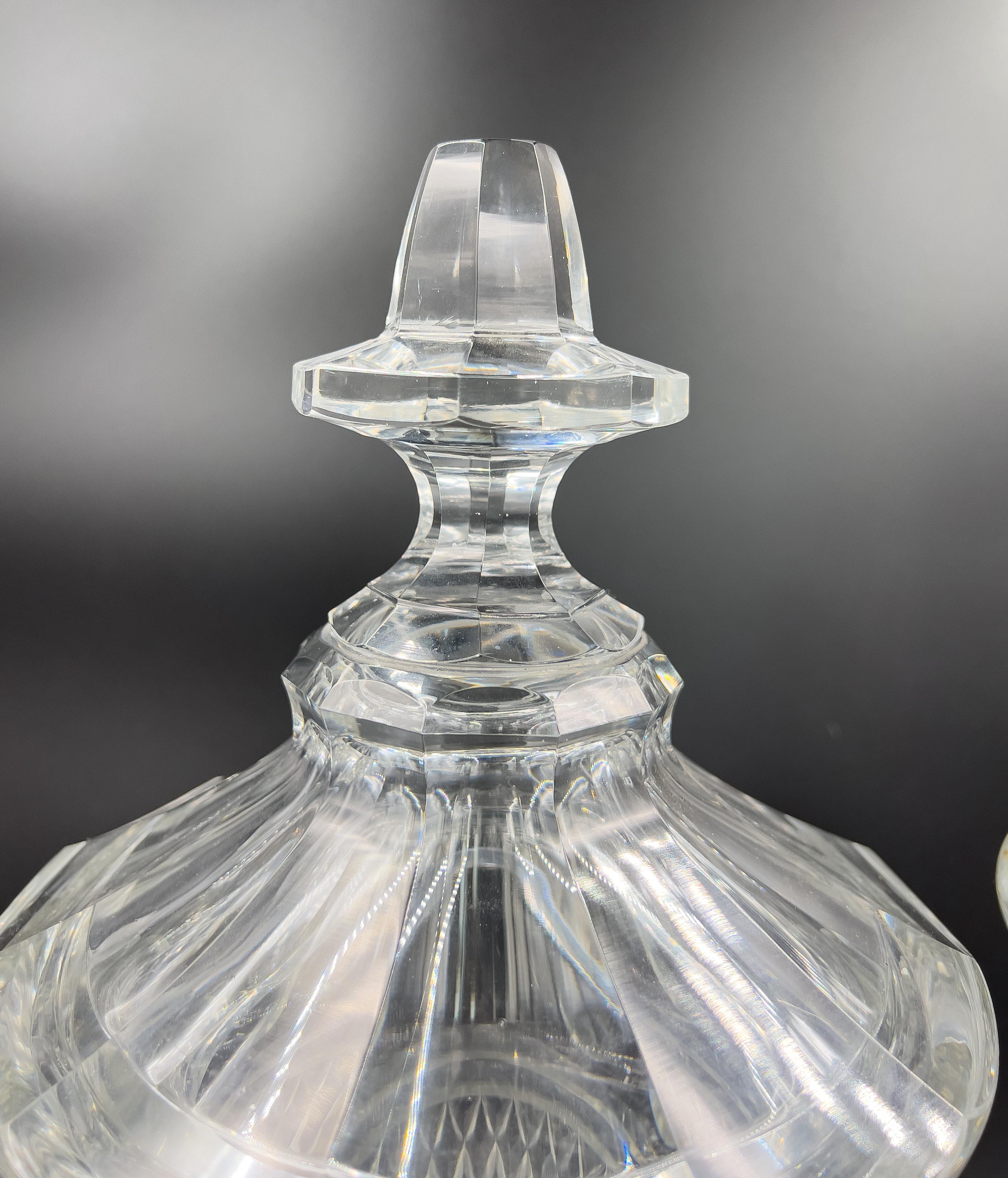 Cut Glass Fine Pair of Bohemian Cut and Etched Lidded Glass Vases, Late 19th/Early 20th  For Sale