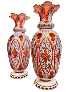A Fine Pair of Bohemian Overlay Glass Vases