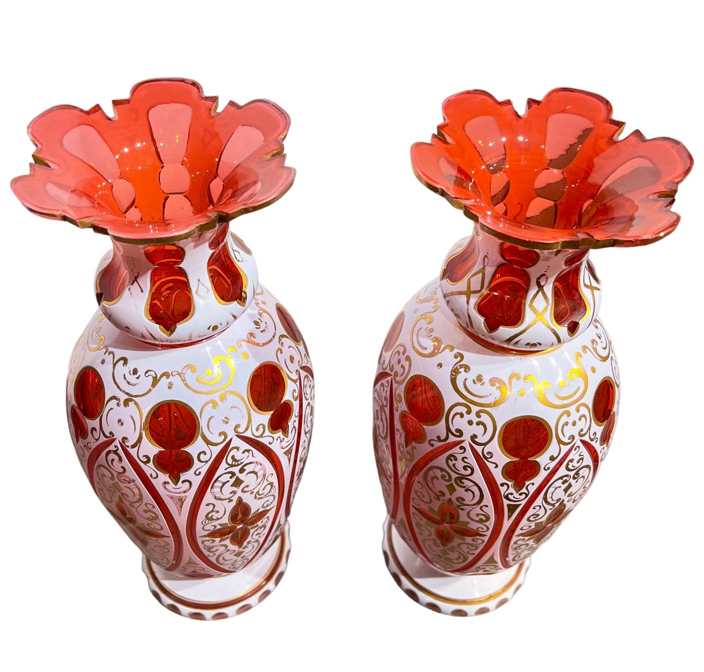 19th Century A Fine Pair of Bohemian Overlay Glass Vases For Sale
