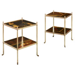 Fine Pair of Brass and Lacquer Etageres