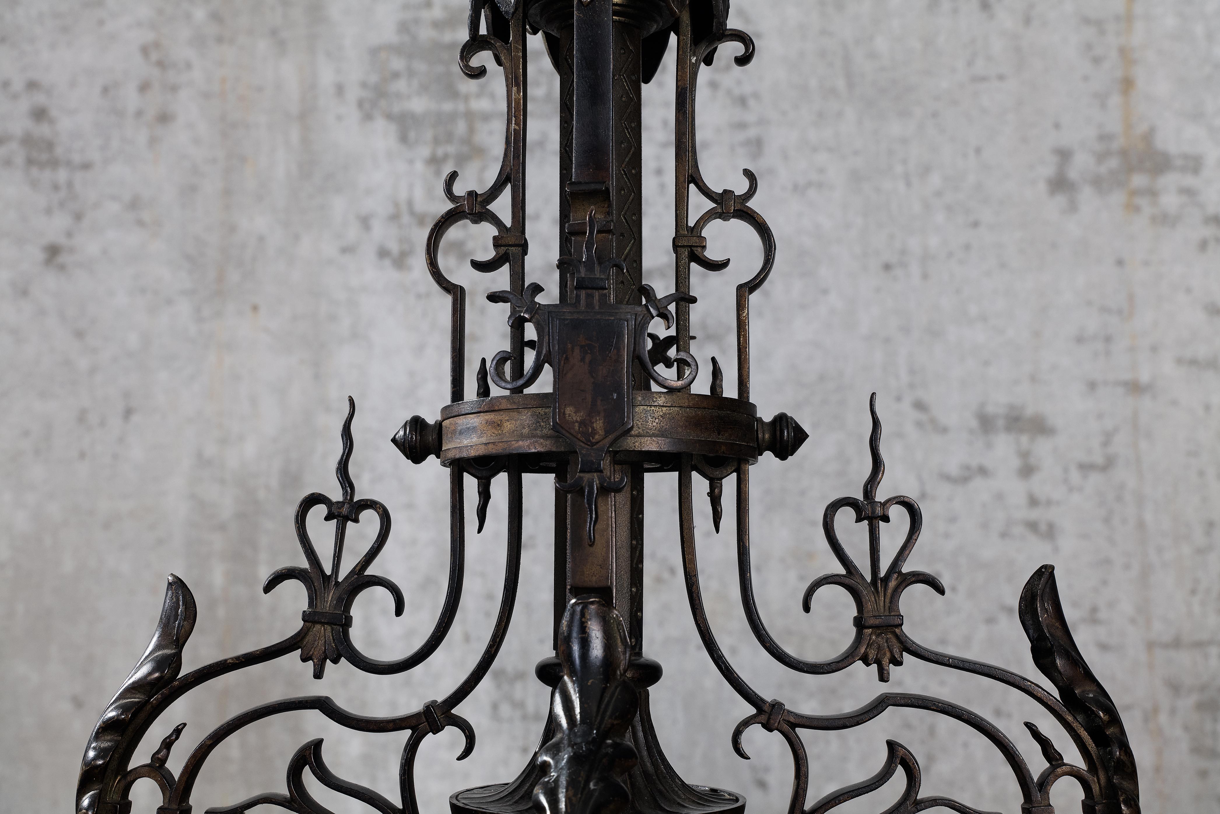 Baroque A Fine Pair Of Bronze And Partly Iron Five-Light Candelabras  For Sale