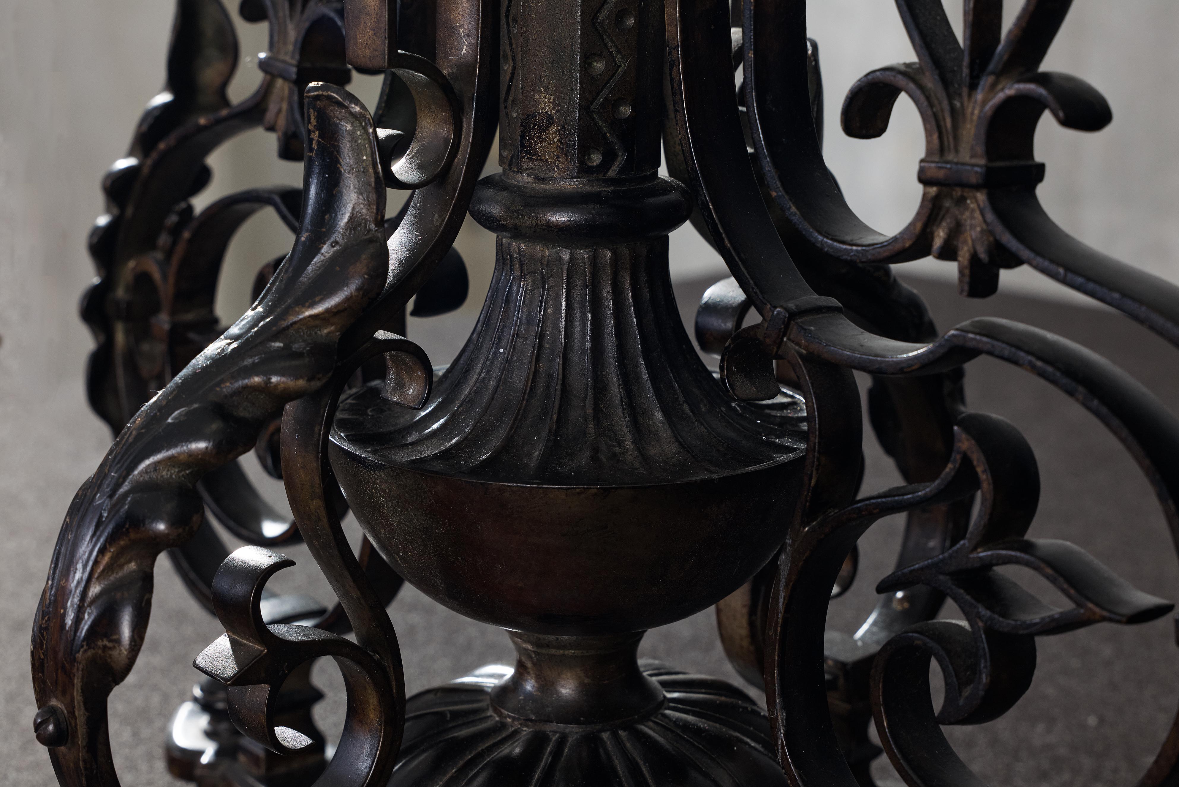 A Fine Pair Of Bronze And Partly Iron Five-Light Candelabras  In Excellent Condition For Sale In AMSTERDAM, NL