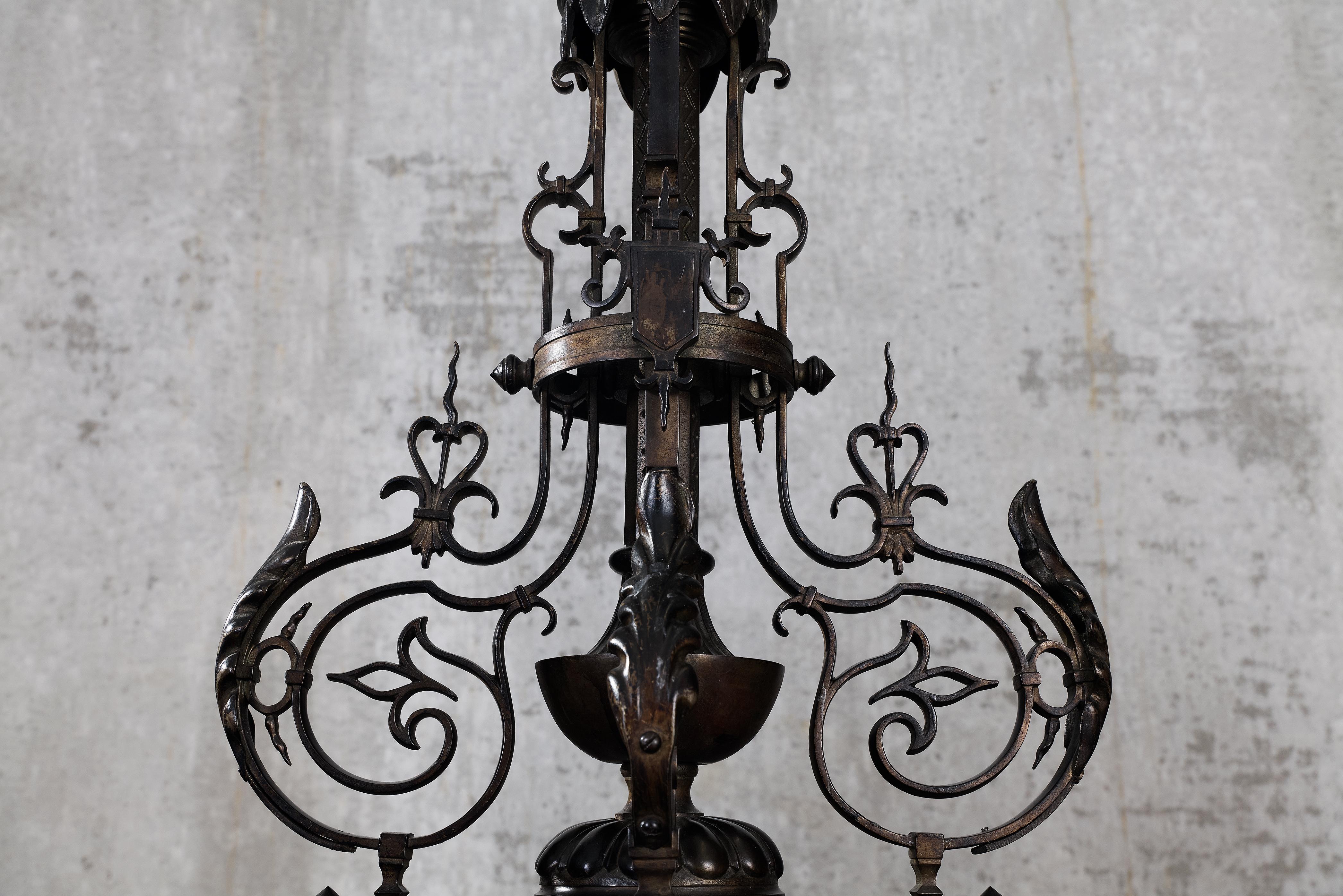19th Century A Fine Pair Of Bronze And Partly Iron Five-Light Candelabras  For Sale