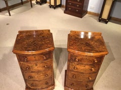 Fine Pair of Burr Walnut Victorian Period Bow Front Bedside Chests
