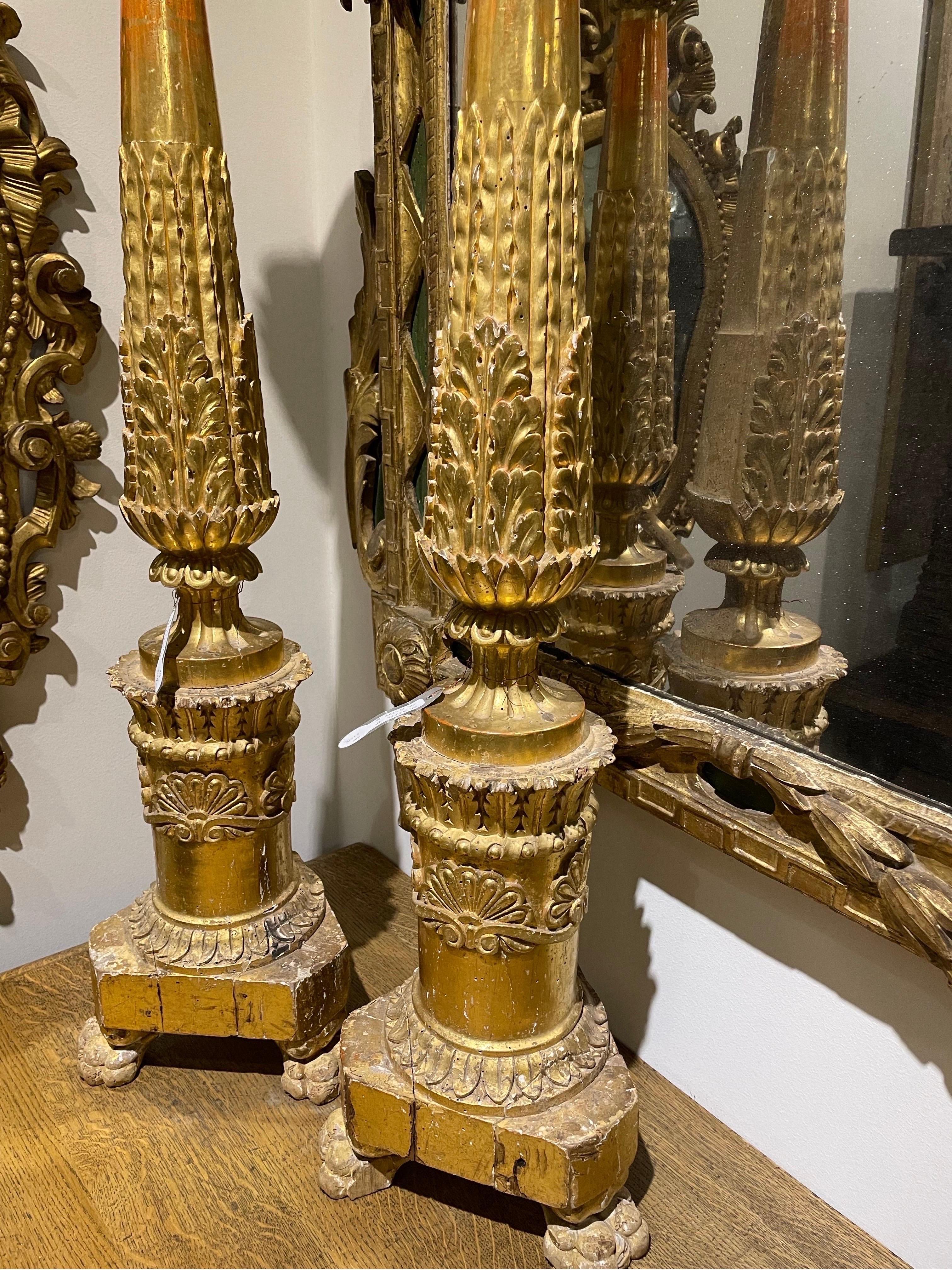Neoclassical A Fine Pair of Carved Limewood and Gilt Torcheres, Italian Circa 1780 For Sale