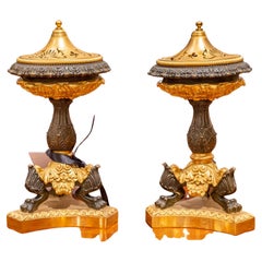 Fine Pair of Charles X Gilt Bronze and Bronze Incense Burners