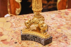 A fine pair of Charles X gilt bronze and marble candleabra lamps