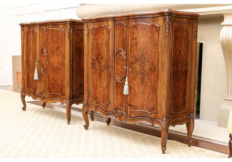 Fine Pair of Classic French Style Figured Wood Veneer For Sale