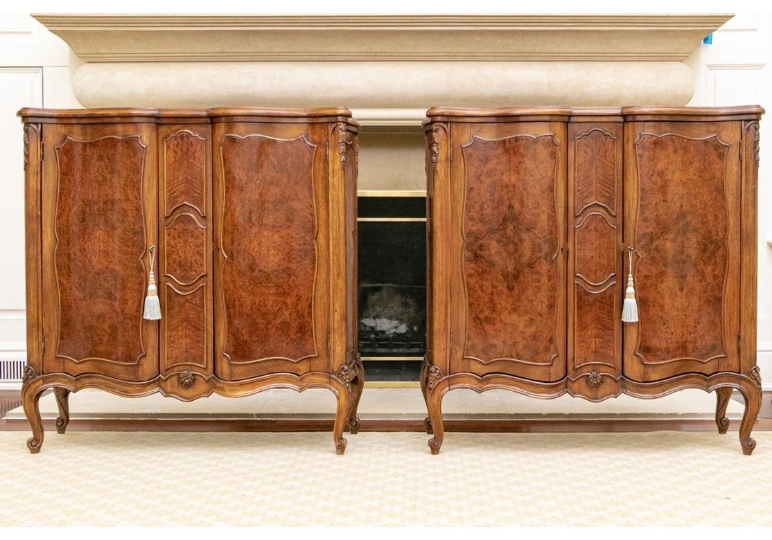 Fine Pair of Classic French Style Figured Wood Veneer Cabinets For Sale 7