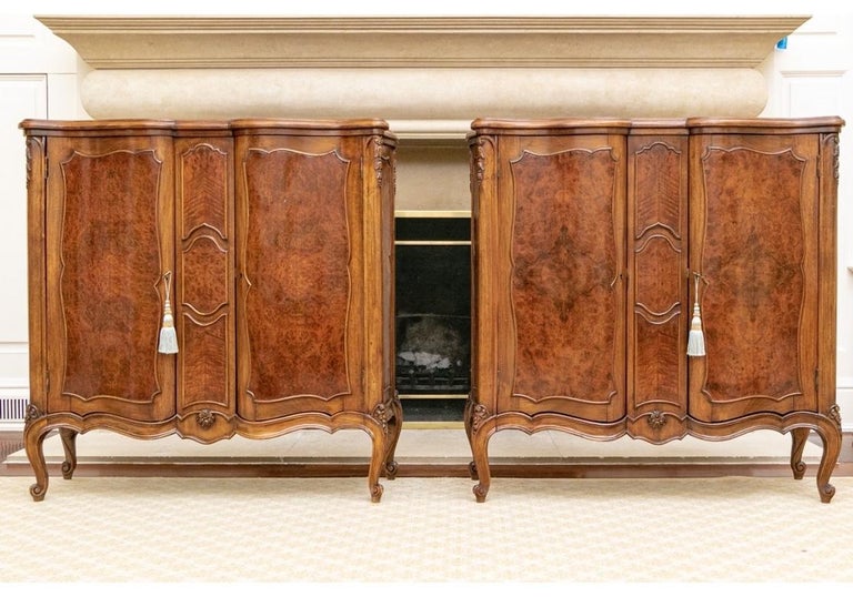 Fine Pair of Classic French Style Figured Wood Veneer For Sale
