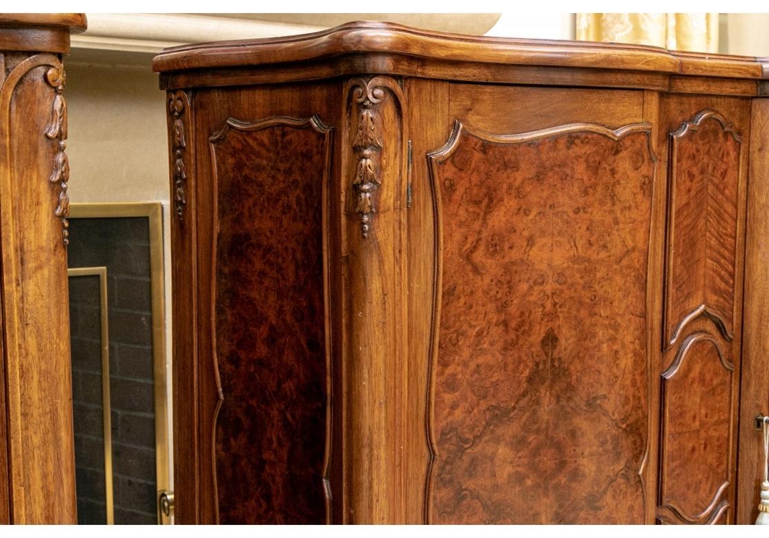 Fine Pair of Classic French Style Figured Wood Veneer Cabinets For Sale 1