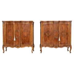 Fine Pair of Classic French Style Figured Wood Veneer Cabinets