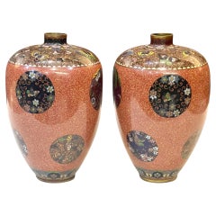 Una bella coppia di vasi di cannella cloisonné attribuiti a Honda Yasaburo. Epoca Meiji