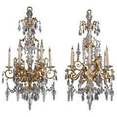 Fine Pair of Cut-Glass and Gilt-Bronze Six-Light Chandeliers, circa 1890