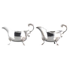 Antique Fine Pair of Mid 18th Century Georgian Sterling Silver Sauce Boats, London 1762