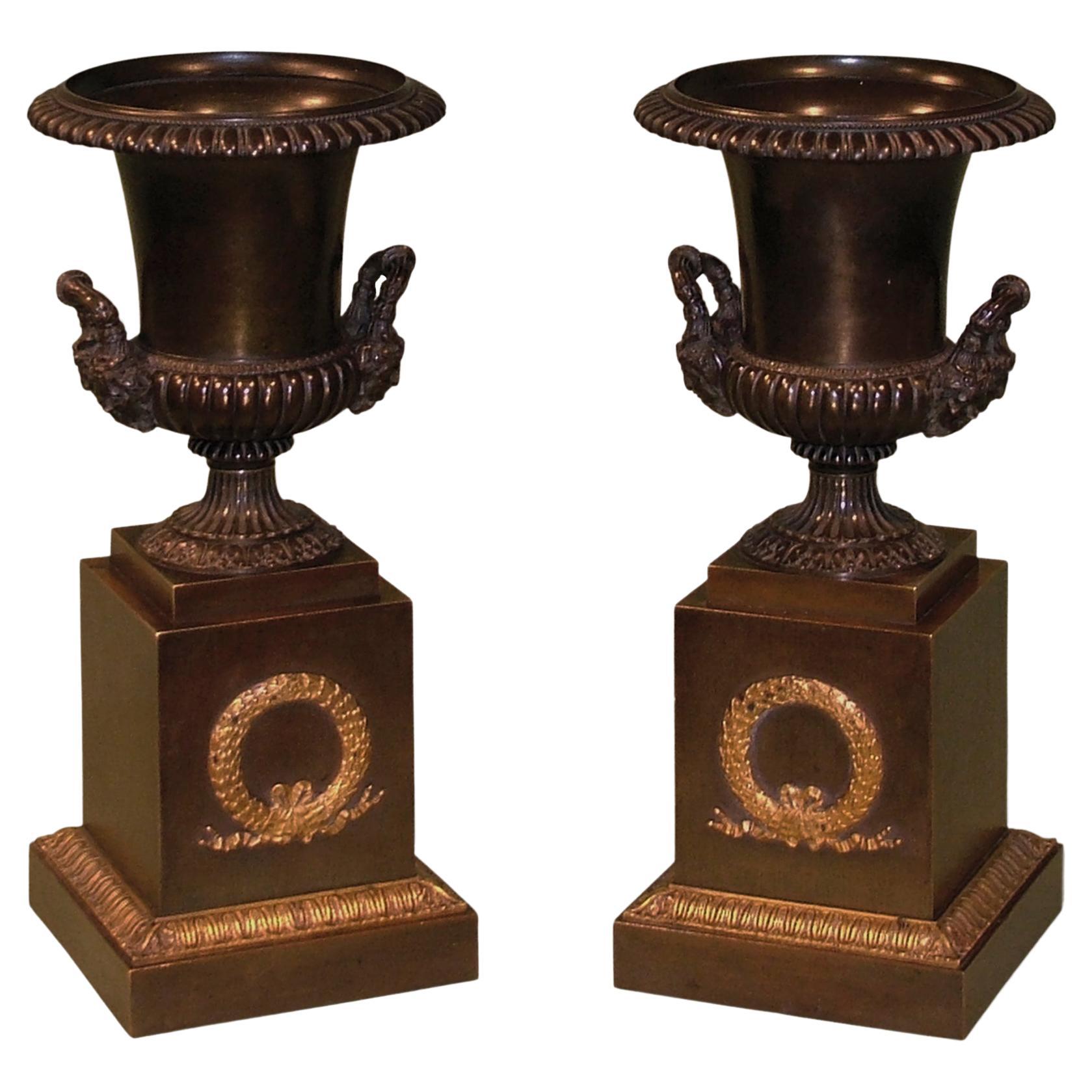 Fine Pair of Early 19th Century Bronze and Ormolu Campana Shaped Urns For Sale