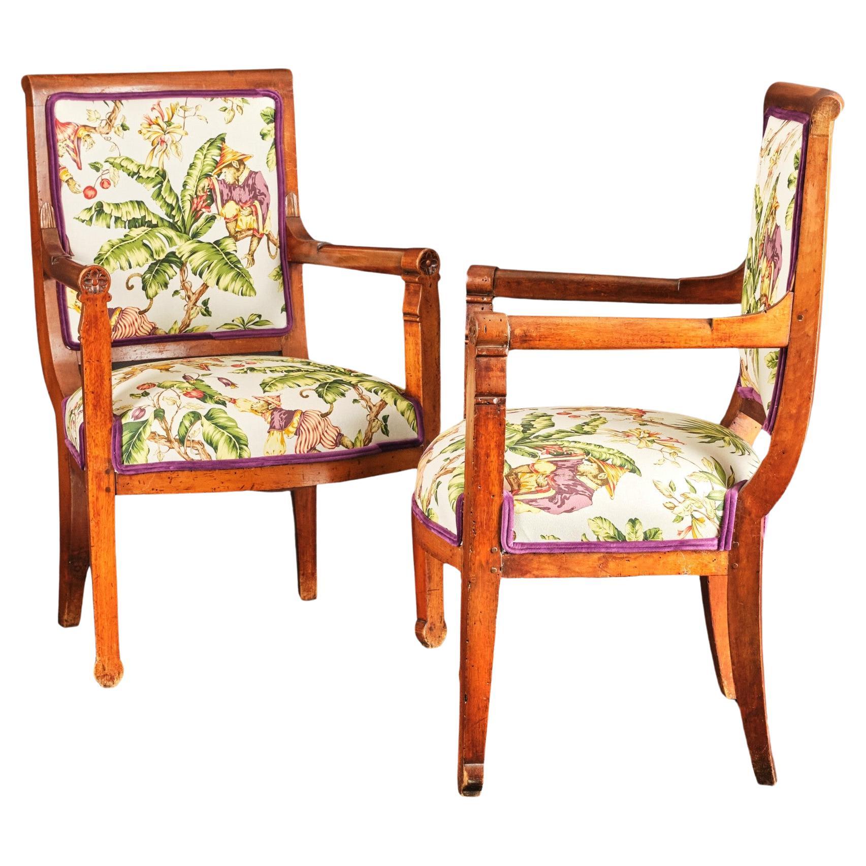 A Fine Pair of Early 19th Century Charles X Period Walnut Fauteuils, Circa 1835 For Sale