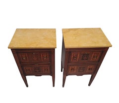 A Fine Pair of Early 20th Century Highly Inlaid Marble Top Bedside Chests