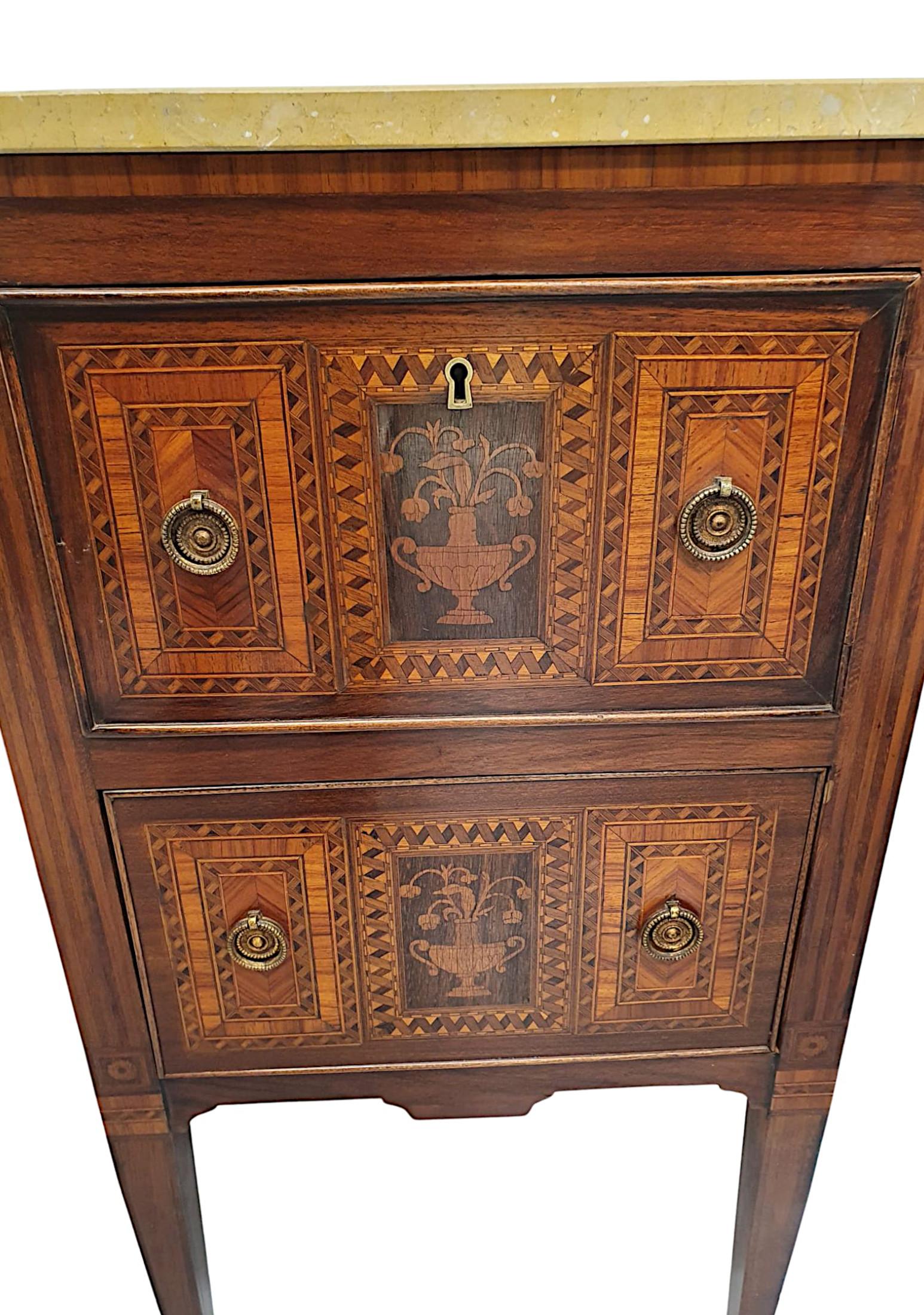 Italian A Fine Pair of Early 20th Century Highly Inlaid Marble Top Bedside Chests For Sale