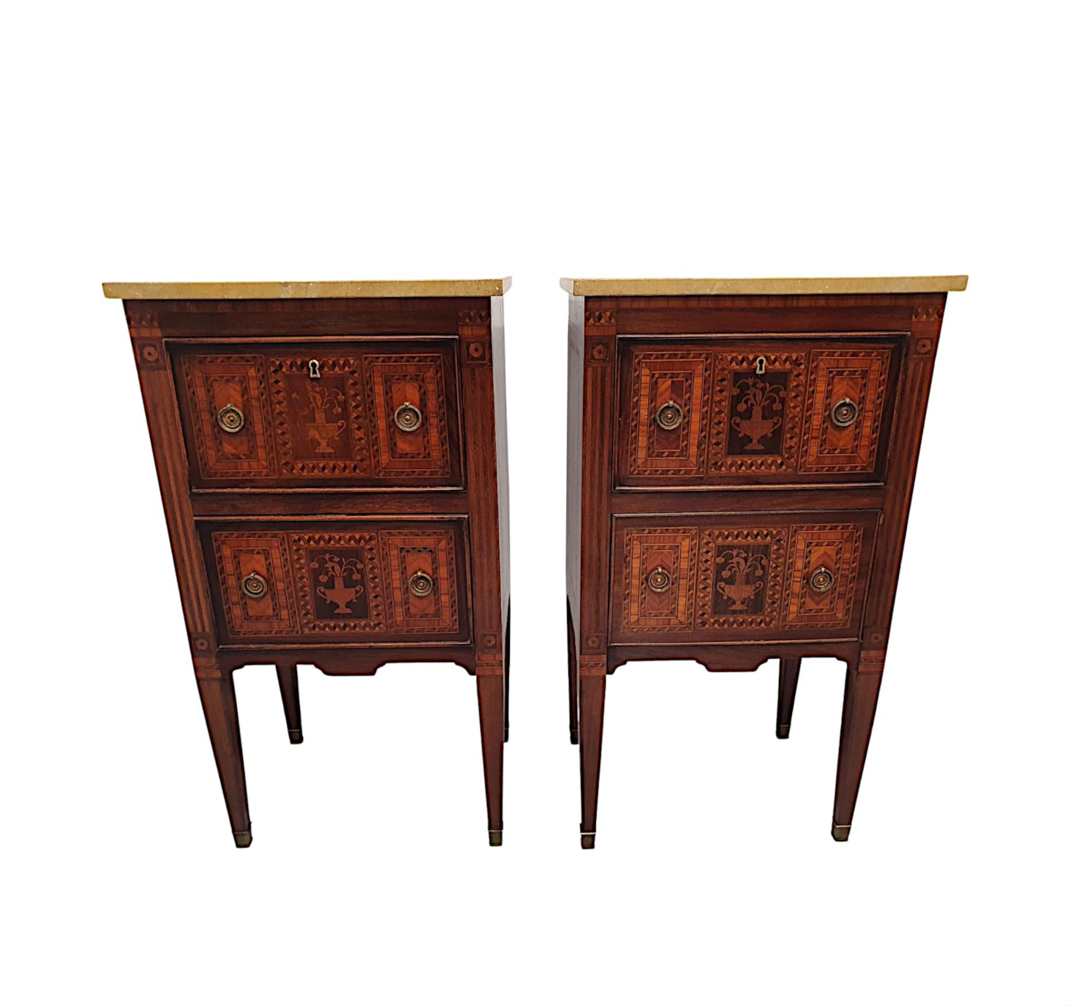 A Fine Pair of Early 20th Century Highly Inlaid Marble Top Bedside Chests In Good Condition For Sale In Dublin, IE