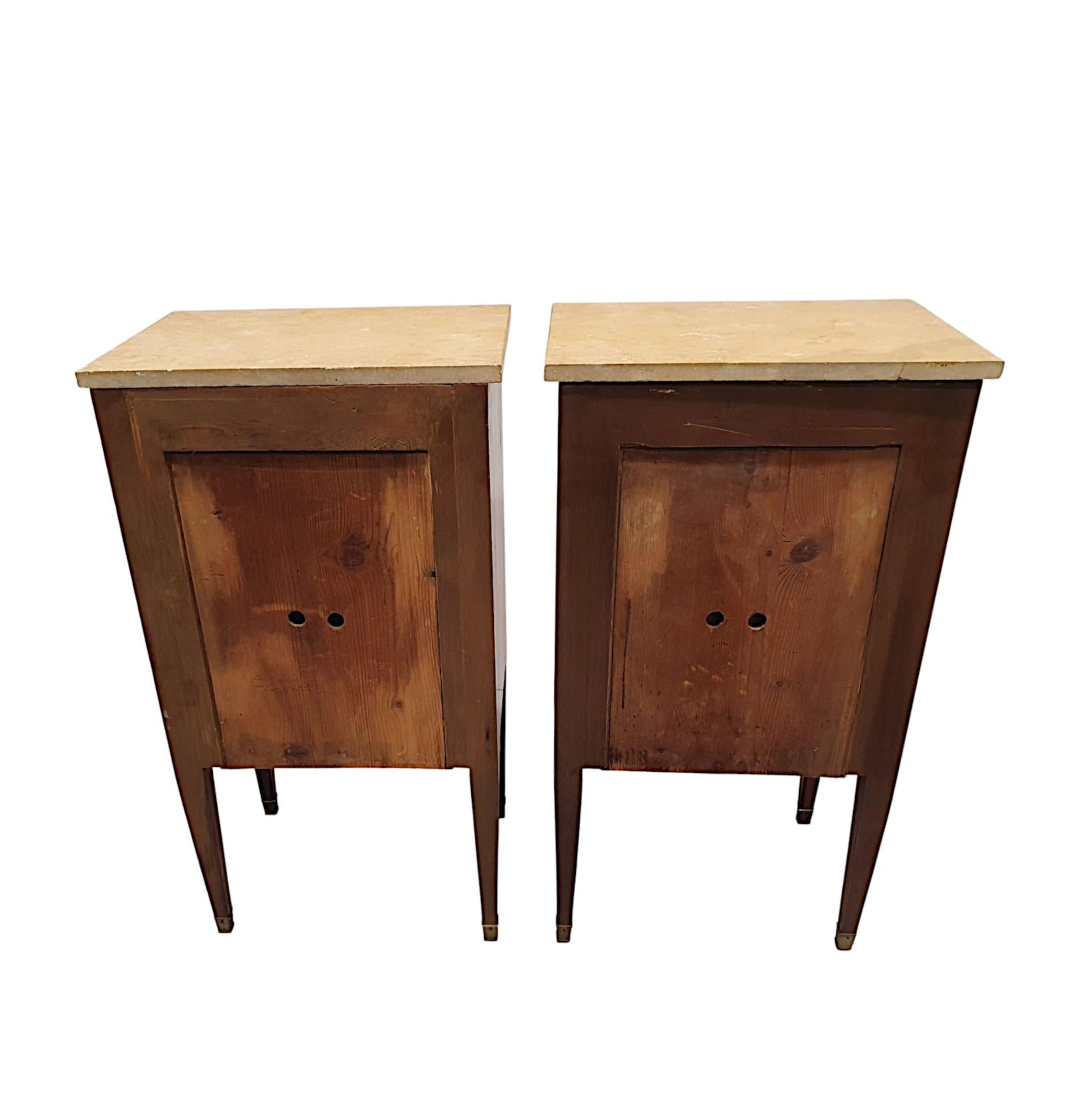 A Fine Pair of Early 20th Century Highly Inlaid Marble Top Bedside Chests For Sale 2