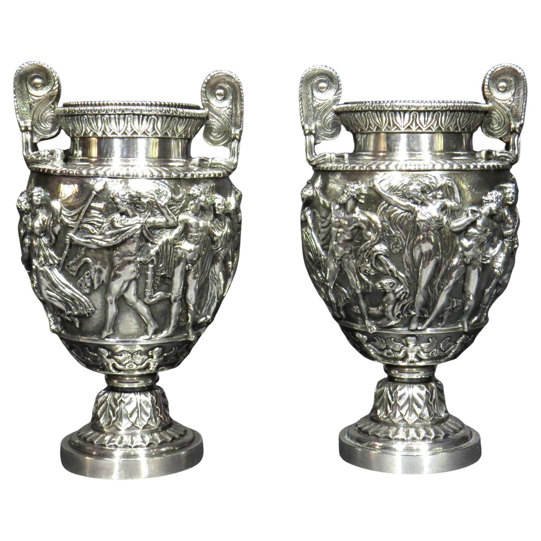 A Fine Pair of Early 20th Century Silver Plated Townley Vases, Circa 1920 For Sale