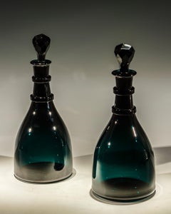 A Fine Pair Of Emerald Green Taper Decanters