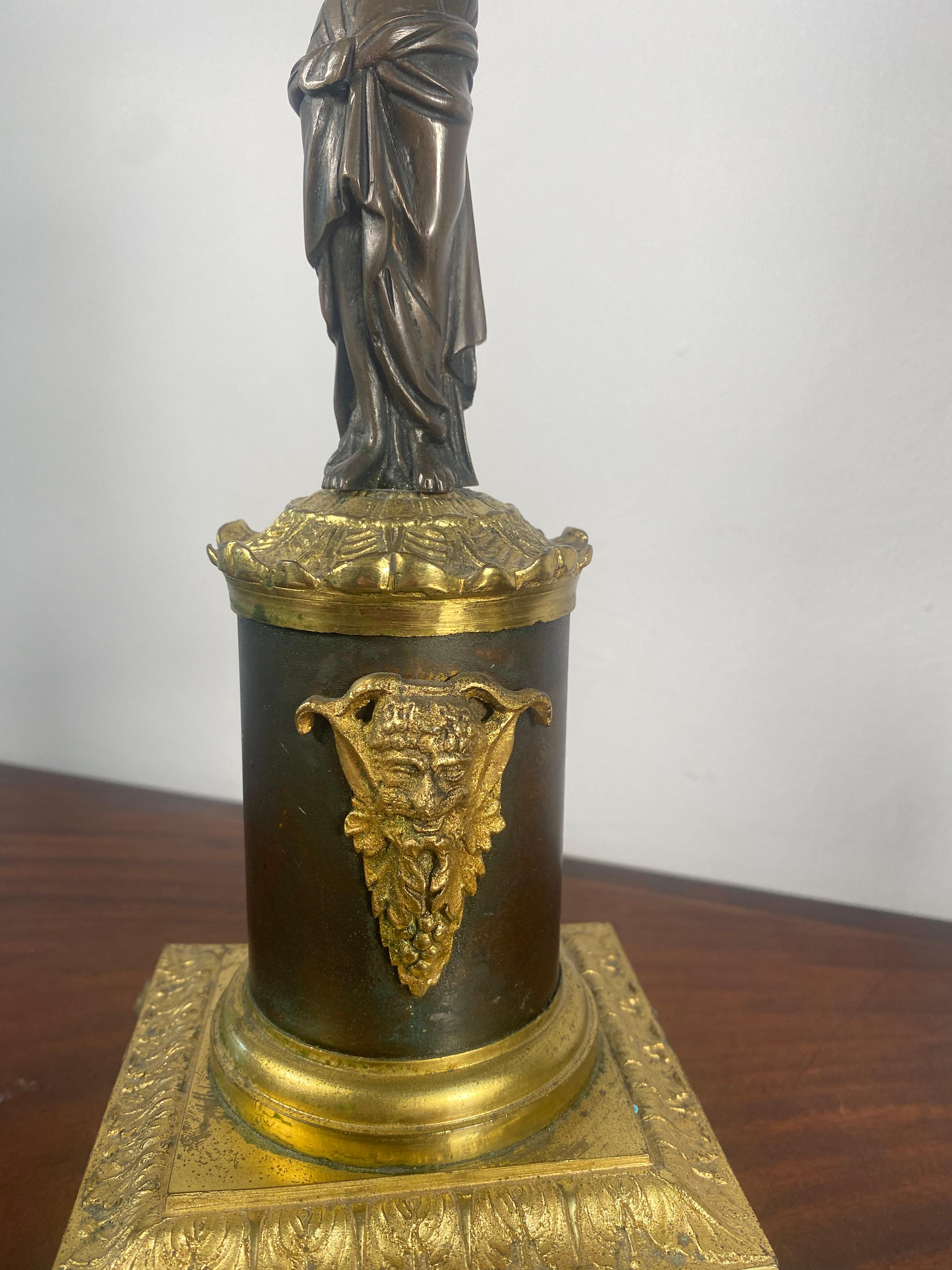 19th Century Fine Pair of Empire Ormolu & Patinated Bronze Candelabra