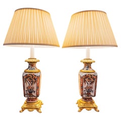 A fine pair of English Imari porcelain and gilt lamps. Custom shades
