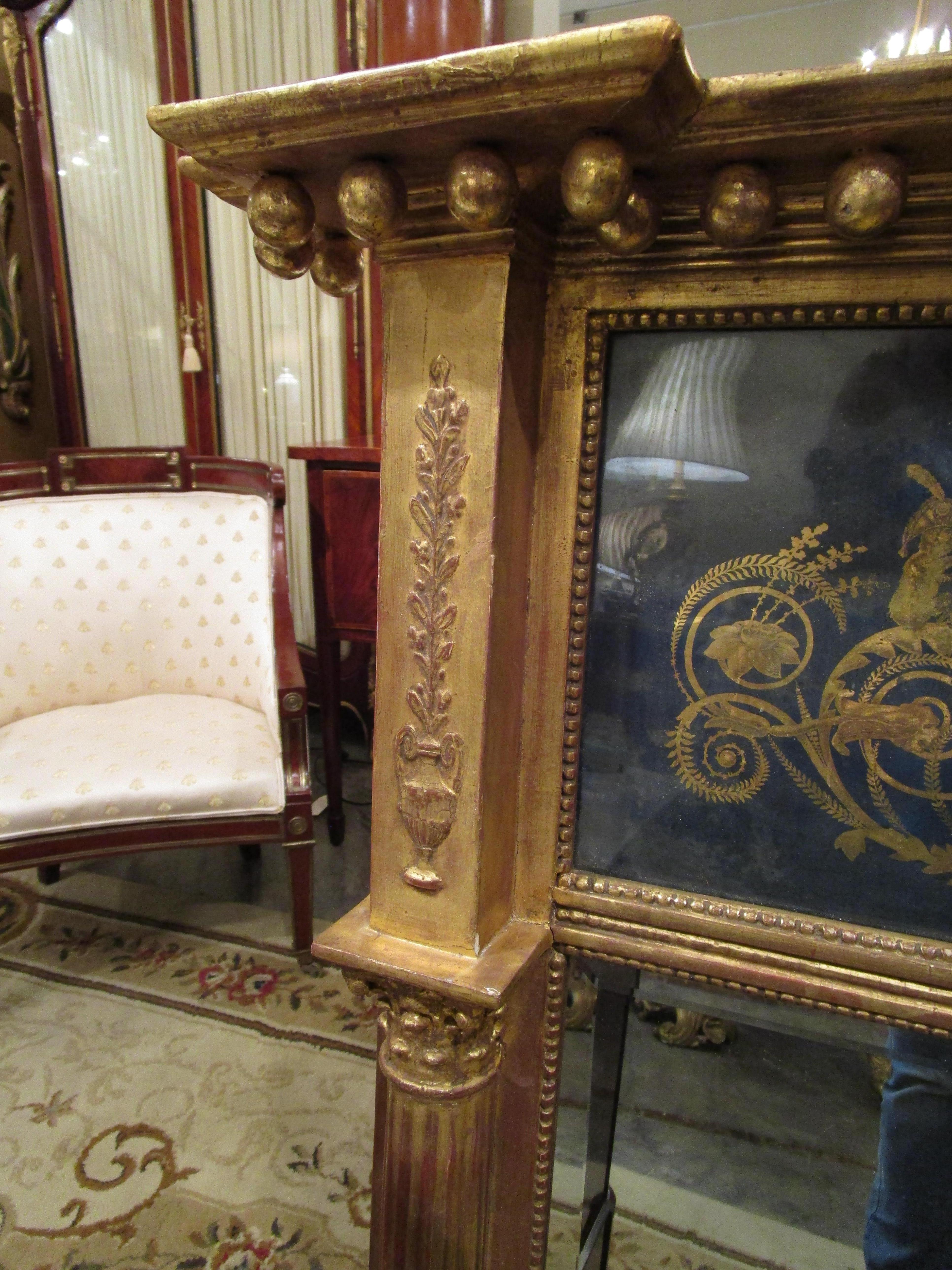 Fine Pair of English Regency Gilt Carved and Eglomise Pier Mirrors 2