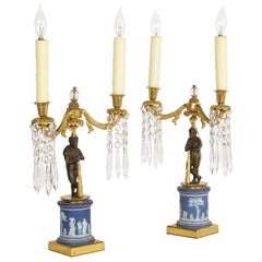 Fine Pair of English Regency Ormolu and Wedgwood Candelabra Lamps