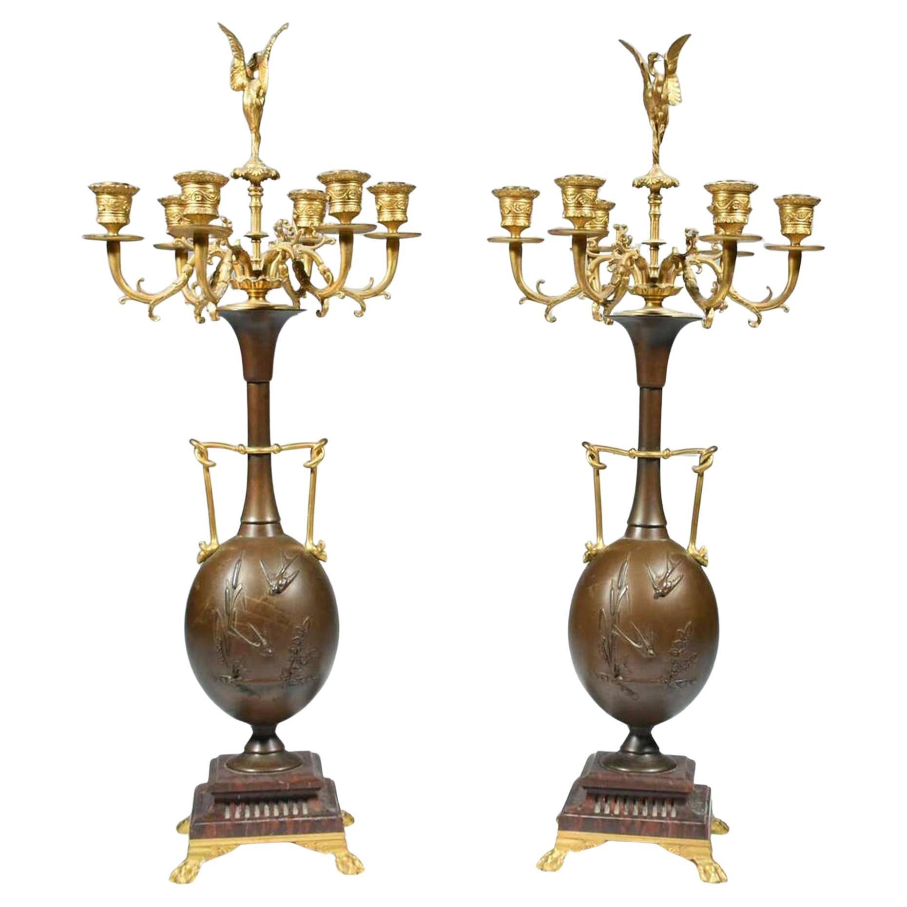 A Fine Pair of Ferdinand Barbedienne and Henry Chueux Gilt Bronze Candelabras
