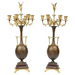 Paire de candélabres Ferdinand Barbedienne et Henry Chueux en bronze doré