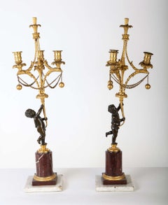 Fine Pair of French 18th Century Bronze and Gilt Bronze Candelabra