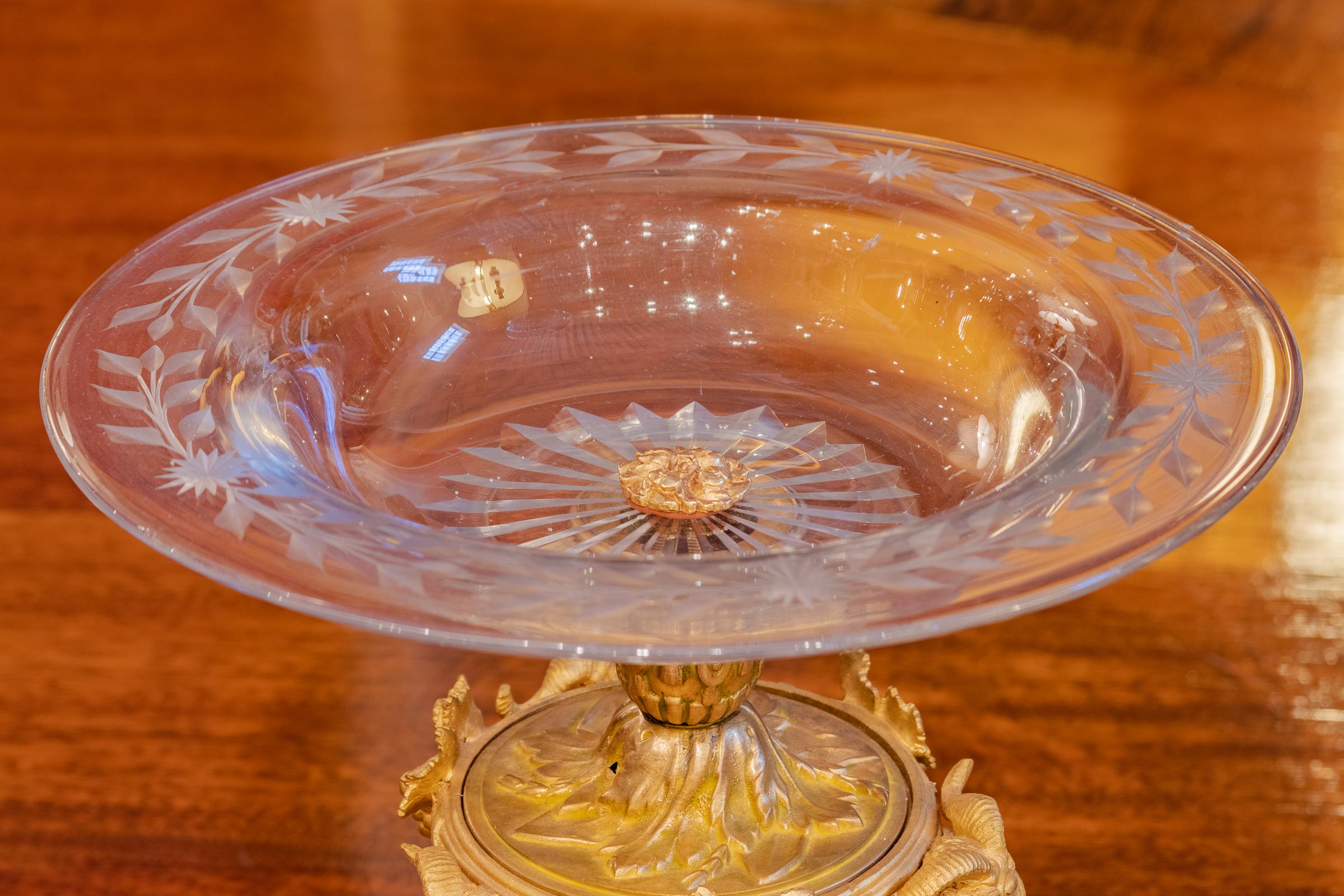 Fine Pair of French 19th Century Louis XVI Gilt Bronze and Crystal Candy Dishes For Sale 2