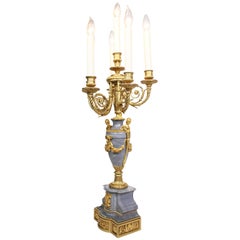 A Fine Pair of French 19th Century Gilt-Bronze & Turquin Blue Marble Candelabras