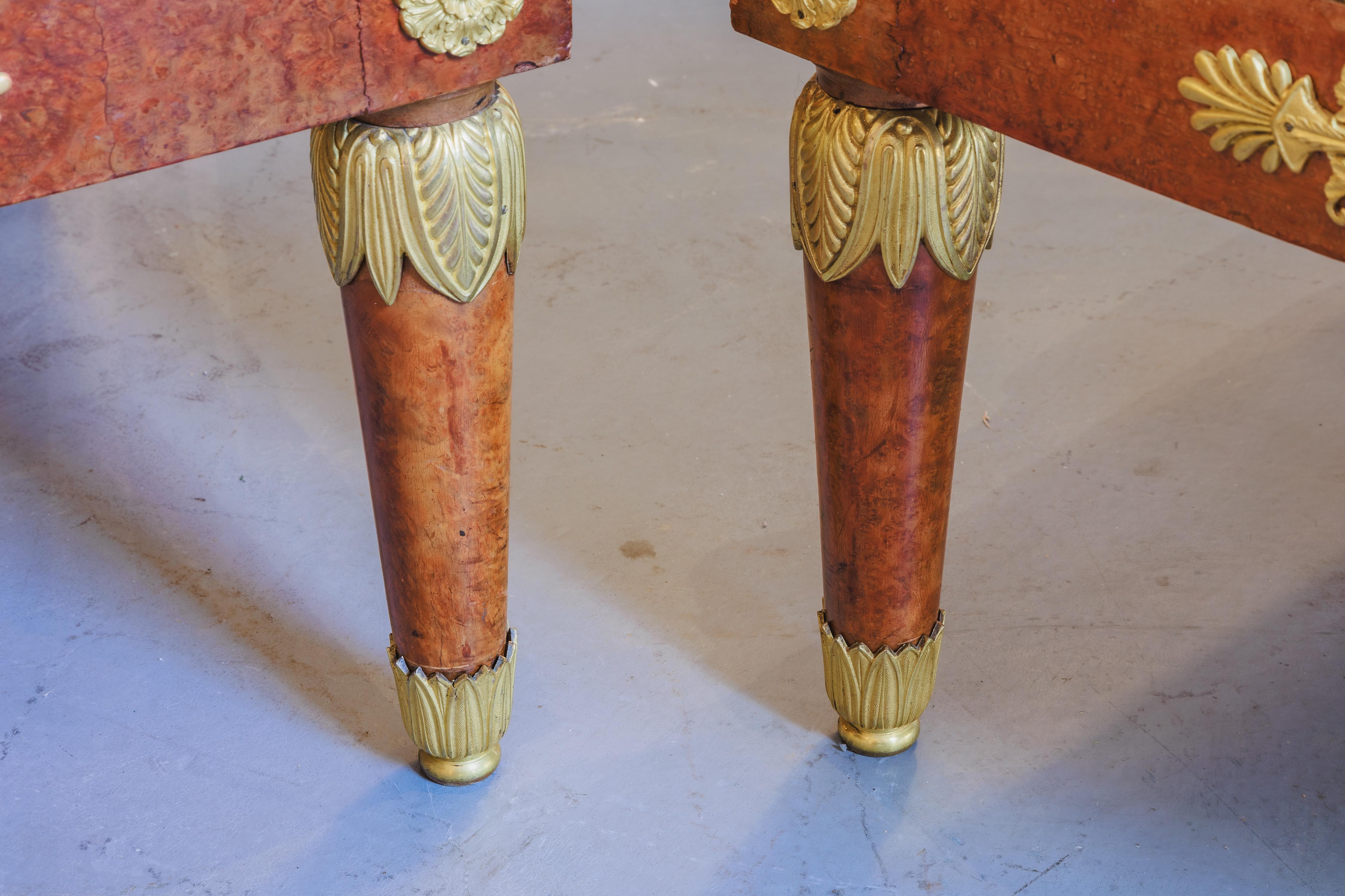 A very fine pair of 19th century Empire walnut and gilt bronze mounts. Large size and very fine quality pair .