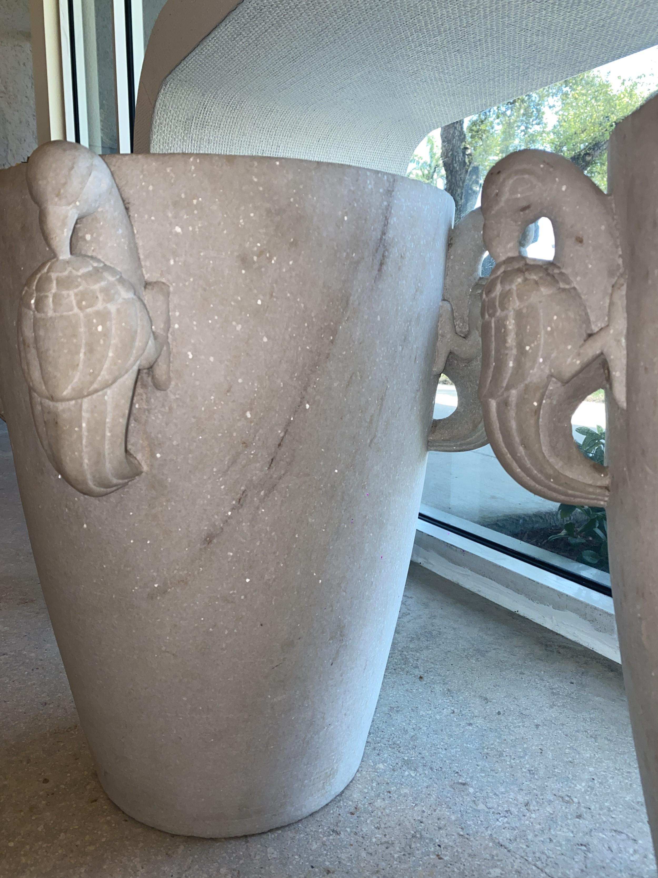 Fine Pair of French Art Deco Statuary Marble Jardiniere For Sale 1