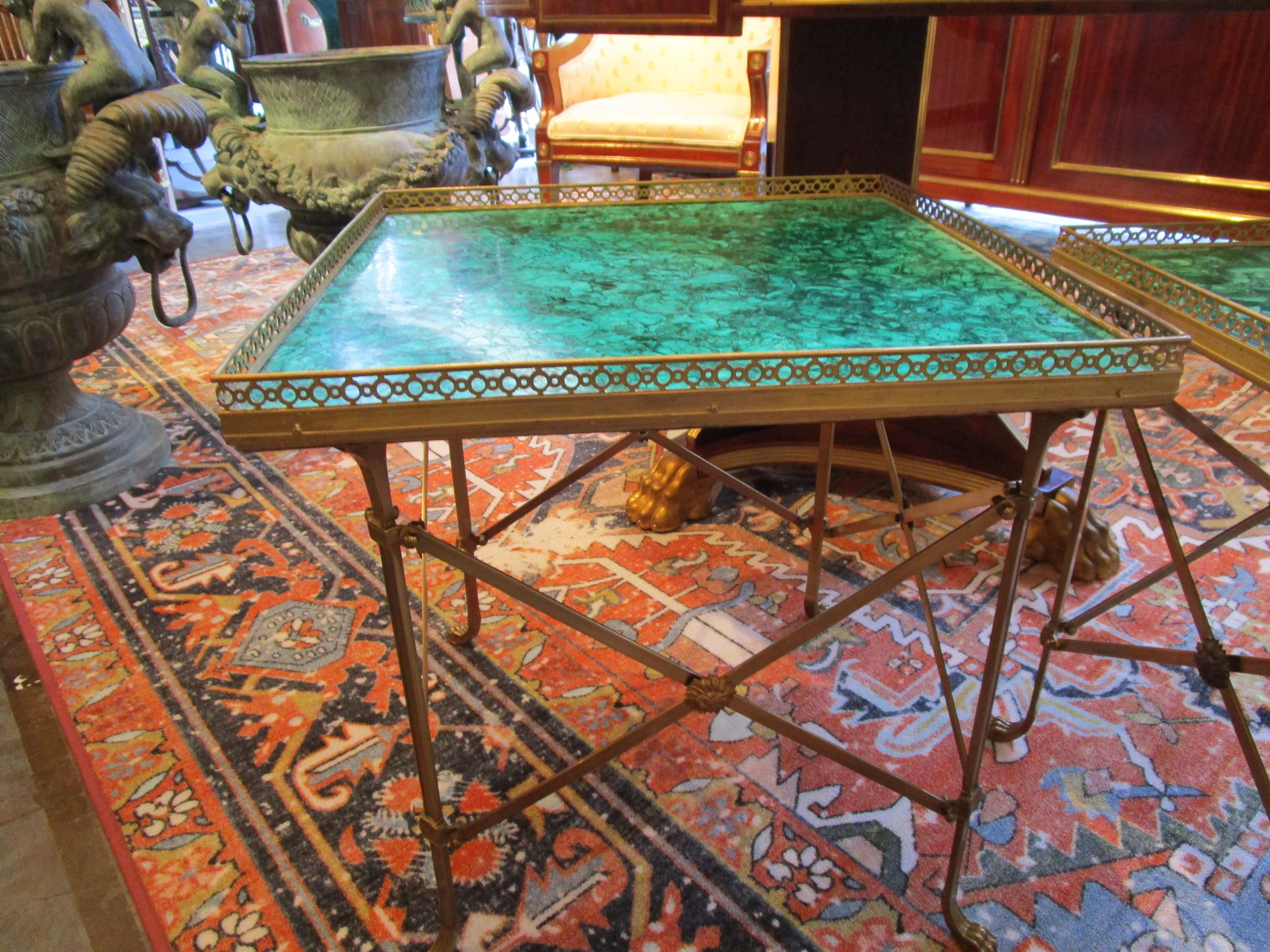 Fine Pair of French Bronze and Malachite Directoire Gueridons Mid 20th Century For Sale 6