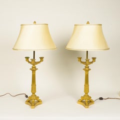 Fine Pair of French Charles X Gilt Bronze Candelabra Mounted as Lamps