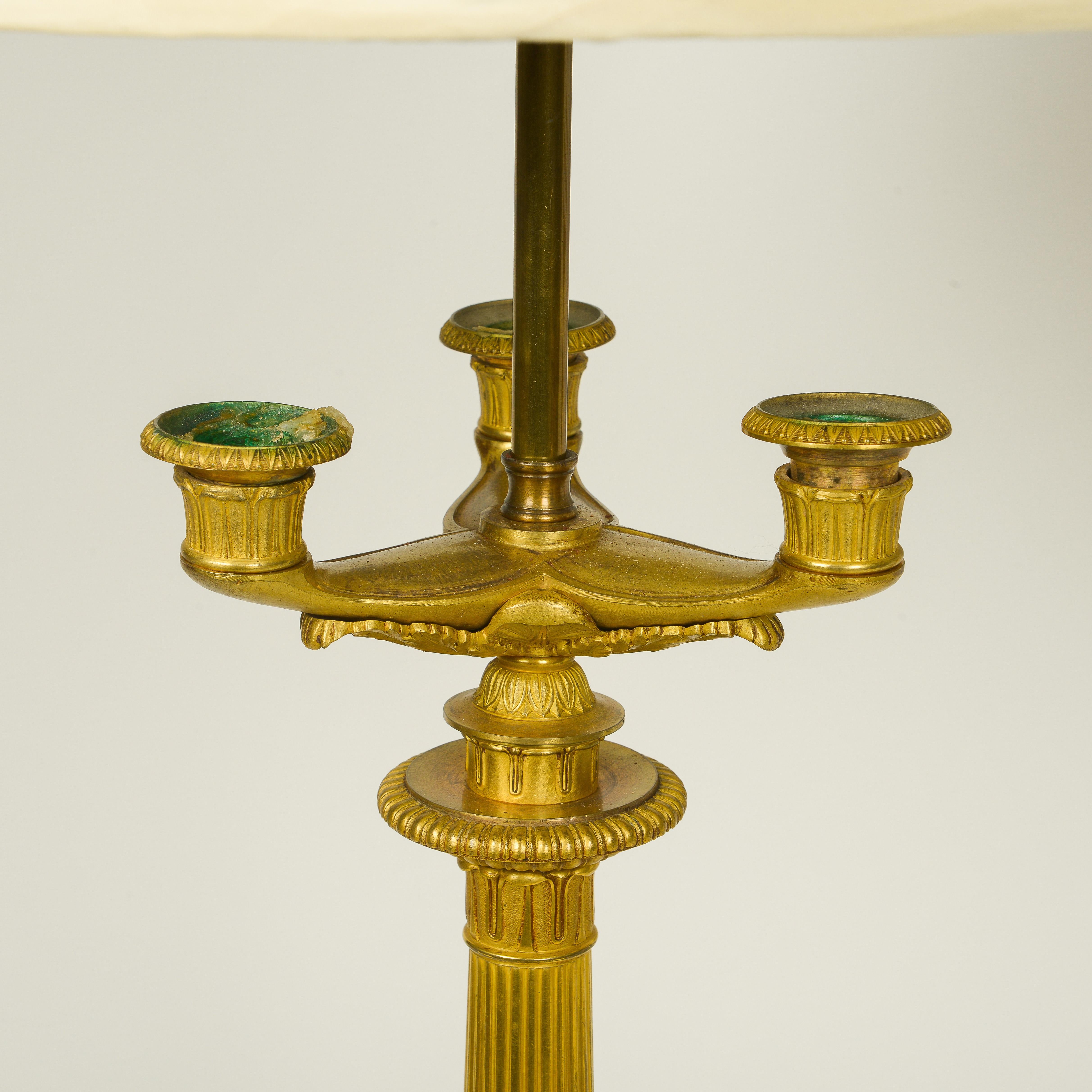 Fine Pair of French Charles X Gilt Bronze Candelabra Mounted as Lamps For Sale 2